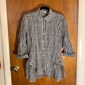 Rooey Knox EUC black and white checkered peplum dress shirt Size M